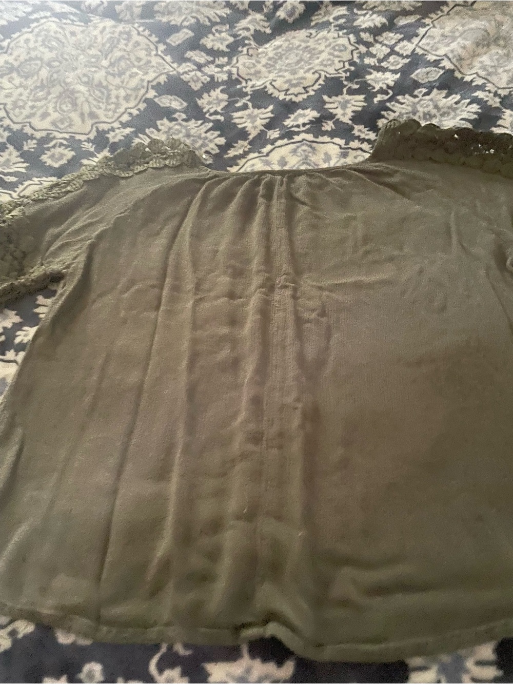 Charlotte Russe Olive Green Lace Shoulder Blouse